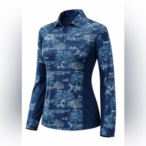 Romfh Women’s English Horse Print Equestrian  Quarter-Zip Performance Sun Shirt